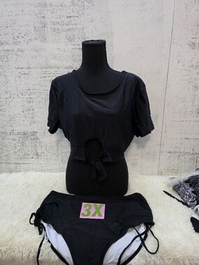 Women’s Black Tie-Front Bikini Top and High-Waist Bottoms